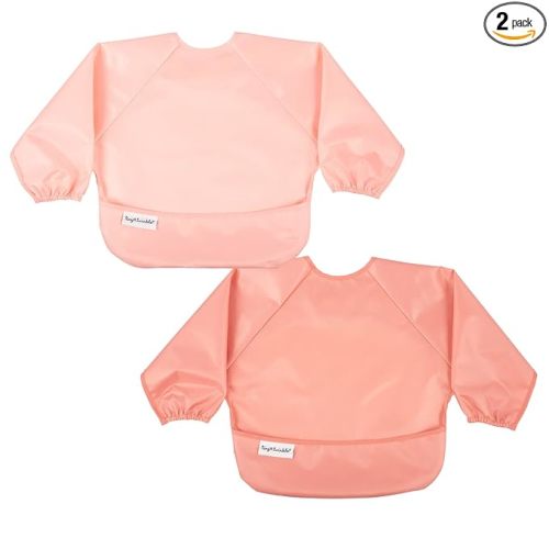 Tiny Twinkle Long Sleeve Bib for Babies & Toddlers | 2-Pack Waterproof Smock Bib for Eating | Machine Washable & Mess-Proof Feeding Essentials | Newborn Shower Gift (Peach Terracotta,6–24M)