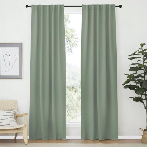 NICETOWN Blackout Curtain Panels Window Draperies - (Greyish Green Color) 34-Inch Wide x72-Inch Long, 2 Pieces, Home Decoration Light & Noise Reducing Window Covering Room Darkening Drapes for Bedroom