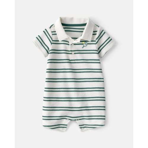 Baby Boy Pickleball Stripe Short-Sleeve Romper - Green/White | Carter's