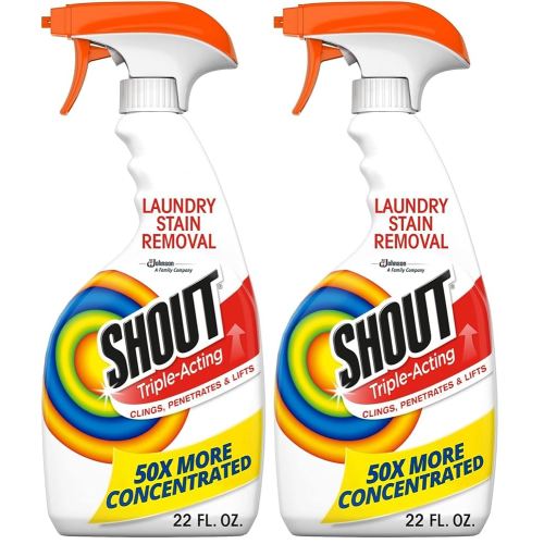 Shout Active Enzyme Laundry Stain Remover Spray, Triple-Acting Formula Clings, Penetrates, and Lifts 100+ Types of Everyday Stains - Prewash Spray 22oz (Pack of 2)