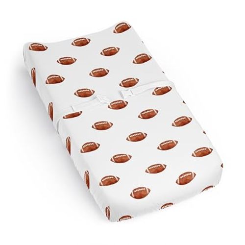 Sweet Jojo Designs Brown and White Football Boy Baby Changing Pad Cover Sheet – Infant Newborn Diaper Table Change Mat Cover - for The Vintage Foot Ball Sports Themed Footballs Collection