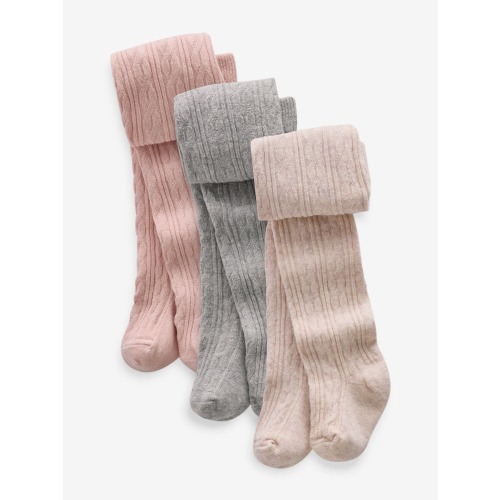 Pink/Grey cable Baby Tights 3 Pack (0mths-2yrs)