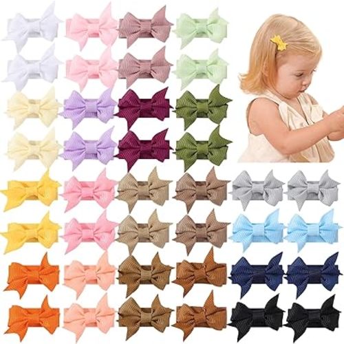 YHXX YLEN 40PCS Mini 1.4" Bow Snap Clips, Baby Hair Clip Grosgrain Ribbon Tiny Hair Bows Clips in Pairs for Baby Girls Toddlers Infant Fine Thin Hair