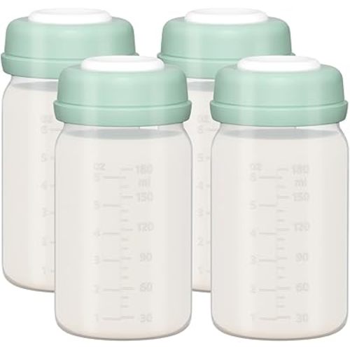 4pcs Breast Milk Storage Bottles 6oz/180ml Compatible with Spectra S1 S2 9 Plus,Motif Luna/Ameda MYA/Bellababy Pumps, Wide-Neck Collection Bottle Container for Fridge, Pumping Bottles