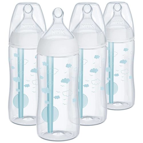 NUK Smooth Flow Pro Anti Colic Baby Bottle - Easy to Assemble and Clean & Reduces Newborn Spit-up & Gas, 10oz, 4-Pack, Neutral