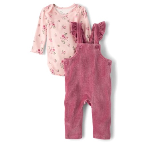 Baby Girls Floral Overalls 2-Piece Playwear Set - Pink
