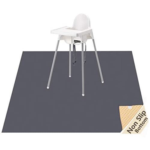 Splat Mat for Under High Chair/Arts/Crafts, WOMUMON Washable Spill Mat Waterproof Anti-Slip Floor Protector Splash Mat, Messy Mat and Table Cloth (Gray)
