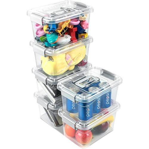 EOENVIVS Plastic Storage Bins 7 Quart-Storage Organizer Bins with Grey Buckle Lids, Stackable Storage Bins with Lids for Home Office Kids Room Closet School Art Supplies Organization,6 Packs, Clear