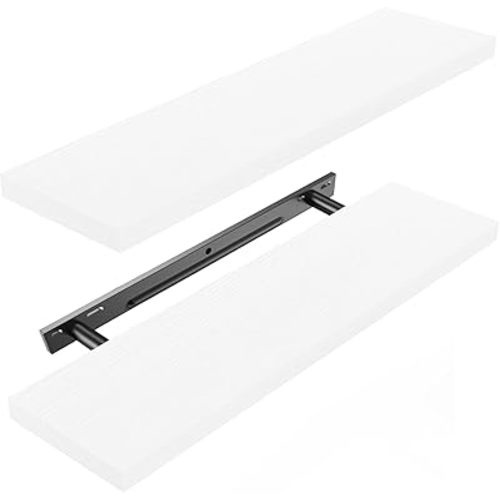 AMADA HOMEFURNISHING Floating Shelves Large, 24 x 7 Inch Wall Shelves for Bathroom, Bedroom, Kitchen, Shelves for Wall Decor Set of 2, White - AMFS06