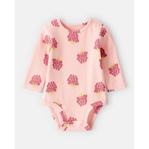 Baby Girl Raspberry Print Long-Sleeve Fashion Bodysuit - Pink | Carter's