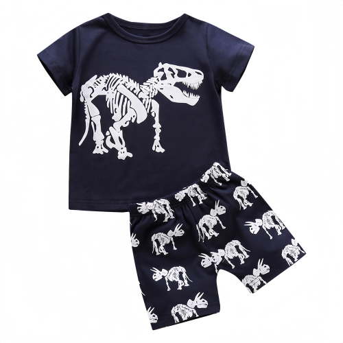 Odeerbi Toddler Boys Shirts Set Dinosaur Print Casual T-Shirt Shorts Set, White, Cotton, 1-2 Years