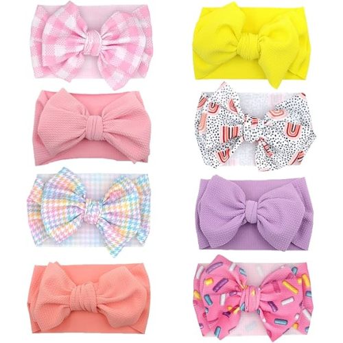 Baby Headbands for Girls Hair Bows Turban Knotted Donut Headwraps for Newborn Infant Toddlers Kids (PR10-8PCS)