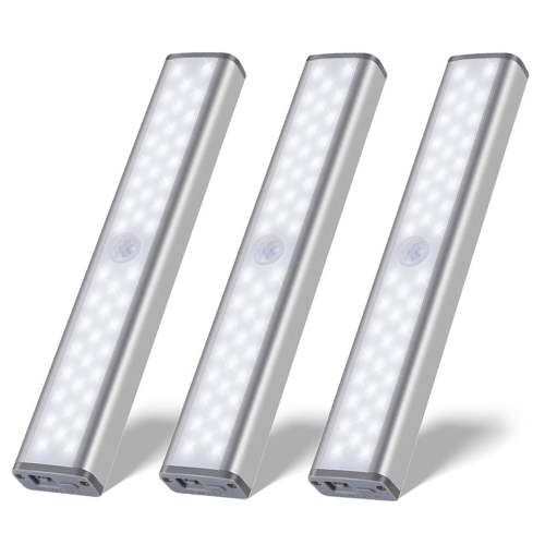 OGEDNAC 46 LED Under Cabinet Lights, USB Rechargeable Closet Lighting Kit with Motion Sensor and Magnetic Strip for Wardrobe, Home Kitchen Wireless Lighting, 3 Pcs