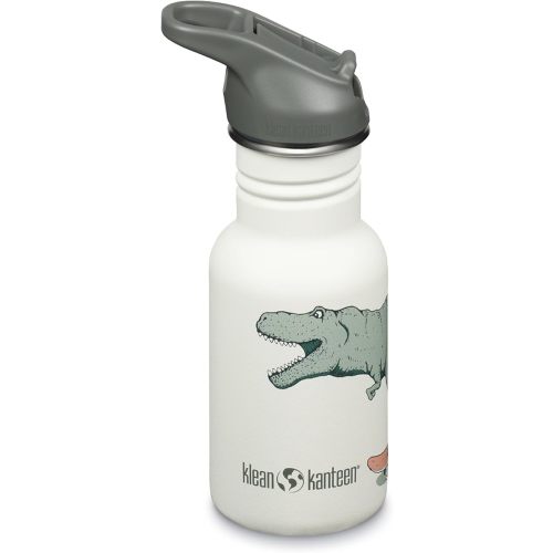 Klean Kanteen 12 oz Classic Kid's Water Bottle with Flip Seal Sport Cap & Straw - 100% Leakproof Cap - Durable Stainless Steel Material - Lightweight & Easy-Grip - BPA-Free - Dino Skates