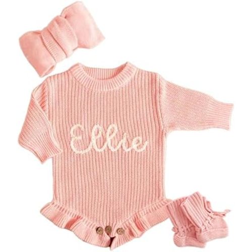 Personalized Baby Girl Boy Sweater Knit Oversized Pullover Sweatshirt Romper Onesie Warm Fall Winter Clothes Outfit Newborn