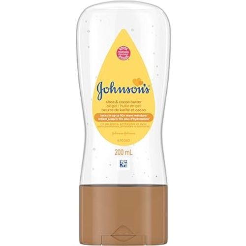 Johnson's Baby Oil Gel, Moisturizing Baby Massage Mineral Oil Enriched with Shea & Cocoa Butter, Dry Skin Relief for Babies, Kids & Adults, Nourishing & Gentle on Delicate Skin 192ml