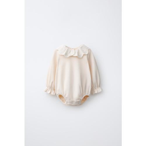 EMBROIDERED PETER PAN COLLAR BODYSUIT - Light ecru | ZARA United States