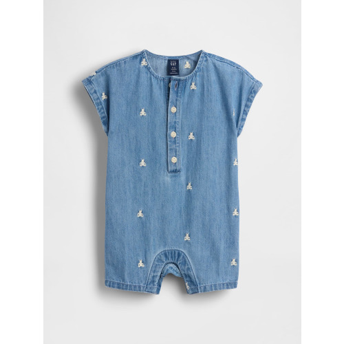 Baby Embroidered Brannan Bear Denim Shorty One-Piece