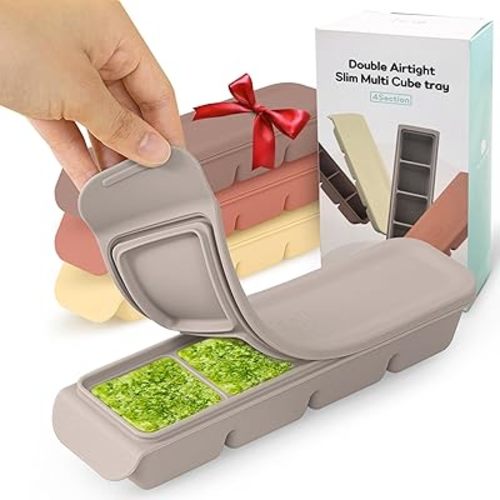Silicone Ice Cube Freezer Tray with Lid, 100% Food-Grade Platinum Silicone,Leak Resistance & Dishwasher Safe for Baby Food Prep,Breast Milk,Purees - Korean Made (4 Sets 1.7 oz/4 Sections)