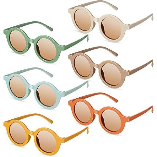 Frienda 6 Pairs Kids Round Cute Circle Sunglasses for Girls Boys Birthday Party Favors Toddler Baby Outdoor Glasses