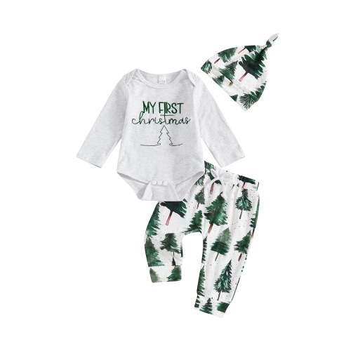 BemeyourBBs Baby Boy Christmas Outfit Letter Embroidery Rompers and Pants Beanies