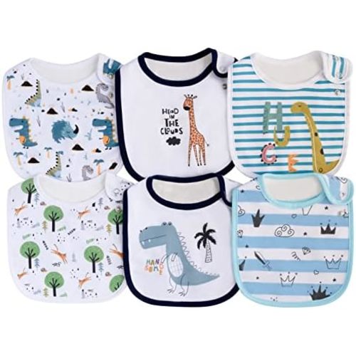6 Pack Waterproof Cotton Baby Bibs for Girls Boys for Drooling Eating with Snaps