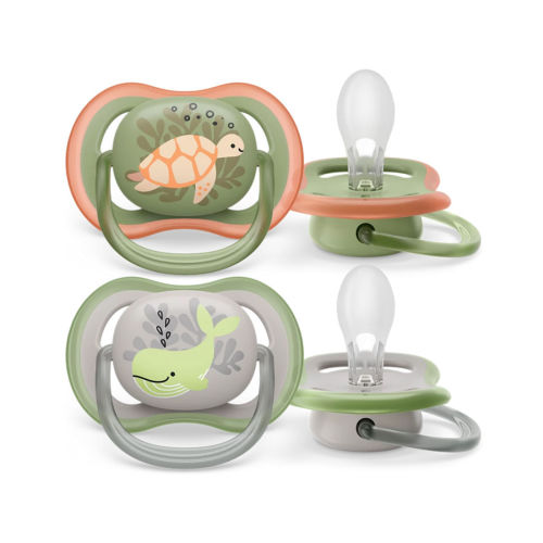 Set 2 Chupos Entretención Ultra Air Tortuga y Ballena 6-18m - Avent