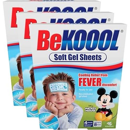 BEKOOOL Immediate Cooling Fever Reducing Soft Gel Sheets for Kids - 4 Count, White (00101) (Pack of 3)