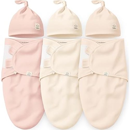 KeaBabies Paquete de 3 pañales orgánicos para recién nacidos, niños con sombreros, sacos de dormir de algodón suave para bebés de 0 a 3 meses, sombreros y pañales transpirables para bebés de 0 a 3 meses, artículos esenciales para recién nacidos (angélicos
