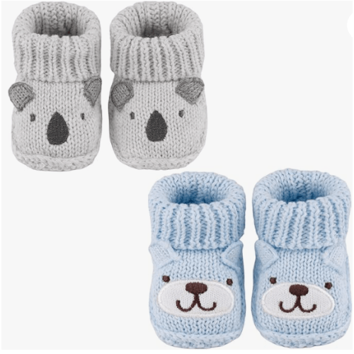 DUONITITI Newborn Knit Booties Soft Baby Boots for Infant Boys Girls First Walkers 2 Pairs, 0-3 Months(Grey+Blue)