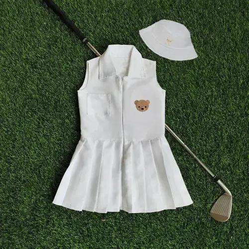 Personalized Golf Toddler Caddy Dress Infant Golf White Outfit Baby Golf 1st Birthday Dress Machine Embroidered Golf Dress Children's Jumpsuit With Hat