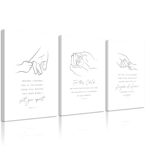 Joocrise Nursery Scripture Wall Art Set of 3 Nursery Bible Verse Wall Decor Baby Christian Canvas Art Christian Artwork Bible Verse Poster for Kids Room 12x16 Inch Ready to Hang