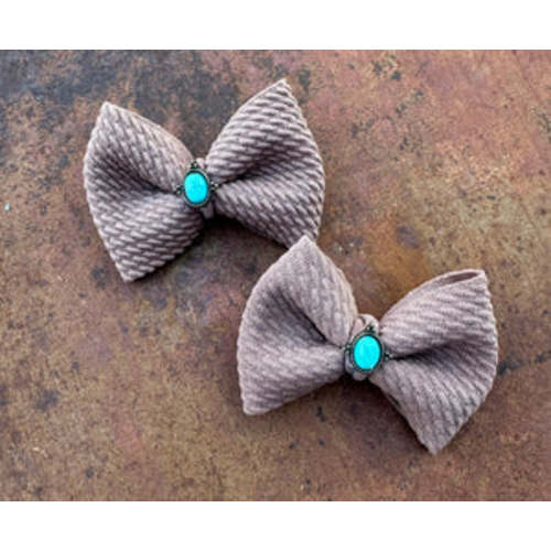 Brown and turquoise piggy bow hair clips – Six shooter boutique