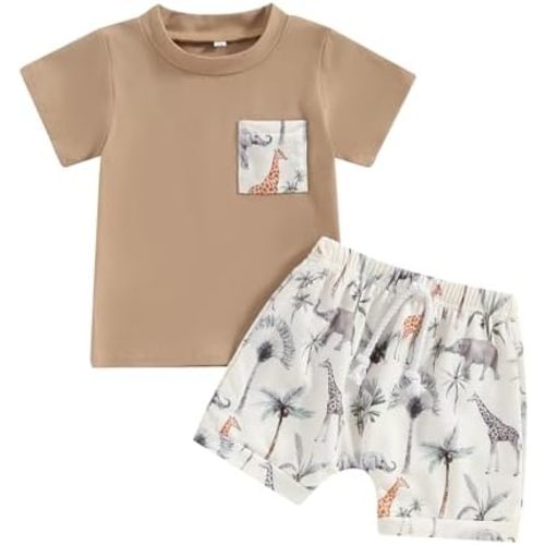 Infant Baby Boy Farm Clothes Western Cow/Animals Farm Themed Shirt Top Solid Short Pant 2Pcs Summer Short Outfits