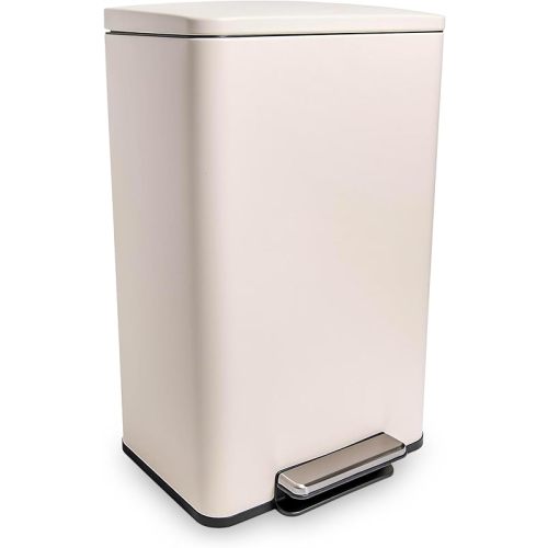 50 Liter / 13.2 Gallon Soft-Close, Smudge Resistant Trash Can with Foot Pedal and Built in Filter- White Color