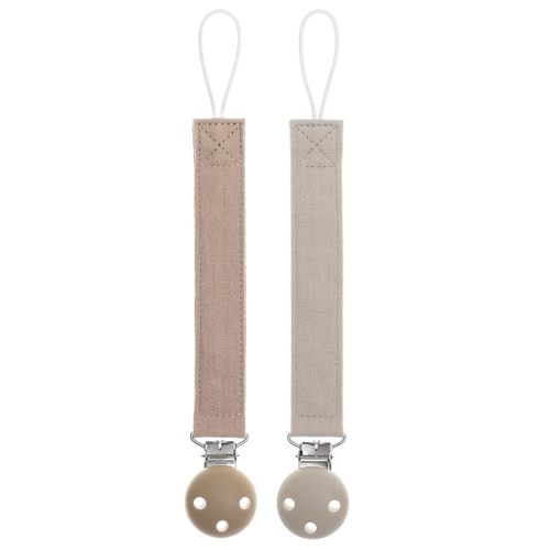 Pacifier Clip Holder for Baby Boy and Girl, Soft Pure Cotton Fabric Paci Binky Clips Fits for Most Pacifier Teethers & Small Toys in Place (Sand+Light Grey)
