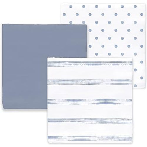 Amazing Baby Cotton Muslin Swaddle Blankets, Set of 3, Watercolor Brushstrokes, Denim, X-Large