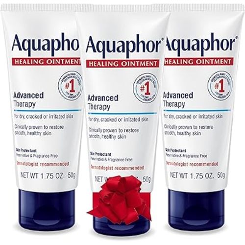 Aquaphor Advanced Therapy Healing Ointment, Hypoallergenic, Fragrance Free Body Moisturizer for Dry Skin and Minor Wound Care, Travel Size Skin Care Set for Holiday Gifts, 1.75 Oz Tube, Pack of 3