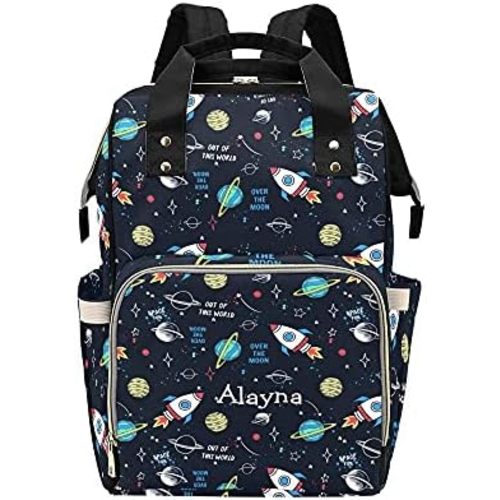Personalized Diaper Backpack Space Planet Rocket Multi Function Diaper Bag Travel Daypack Nursing Nappy Bag