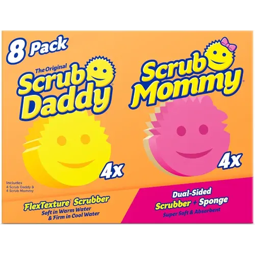 Scrub Daddy 4ct + Scrub Mommy 4ct - Scratch-Free Multipurpose Dish Sponge - BPA Free & Made with Polymer Foam - Stain & Odor Resistant Kitchen Sponge (8 Pack)
