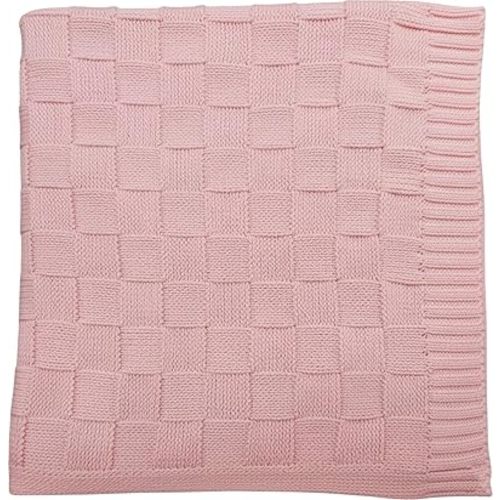 Baby Knit Blanket, 100% Cotton Checkered Patterns, Soft, Cozy, Lightweight Swaddle for Newborn & Infant Swaddling Beige Neutral, Perfect Baby Shower Ideas Pink 30x30