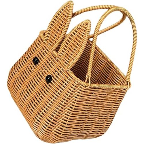 Toyvian Easter Bunny Woven Basket Cute Rabbit Handbasket 6.3In Multi-Purpose Storage Organizer for Home Nursery Picnic and Sundries