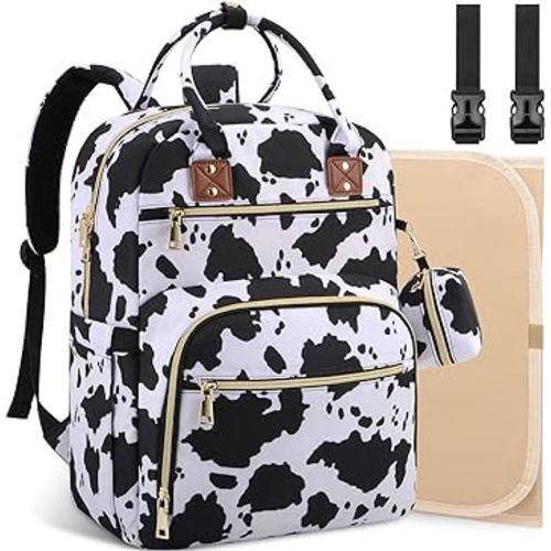 Baby Diaper Bag Backpack, Travel Diaper Bags for Baby Girl Boy Large Capacity Baby Bag Backpack for Women Cow Print