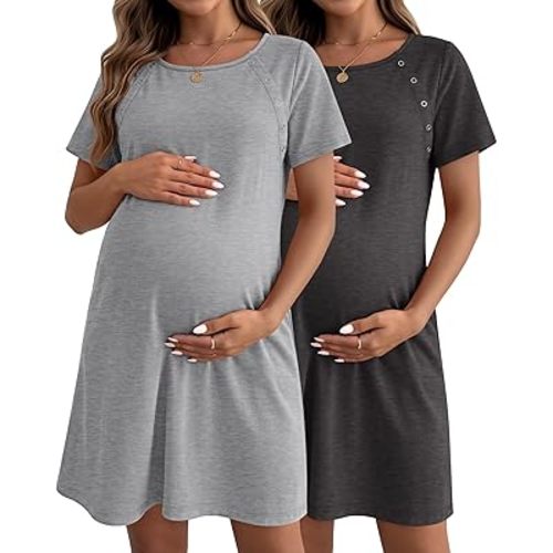 Huukeay 2 Pack Labor and Delivery Hospital Gown Women Nursing Birthing Maternity Dress 3 In1 Breastfeeding Buttons Pjs Robe