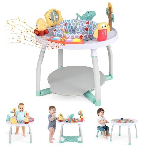 BABY JOY 5 in 1 Baby Activity Center, Baby Jumpers and Bouncers with Removable Toys, Lights & Music, 3 Adjustable Heights, Interactive Play Center for Toddlers Boys Girls 6-36 Months (White)