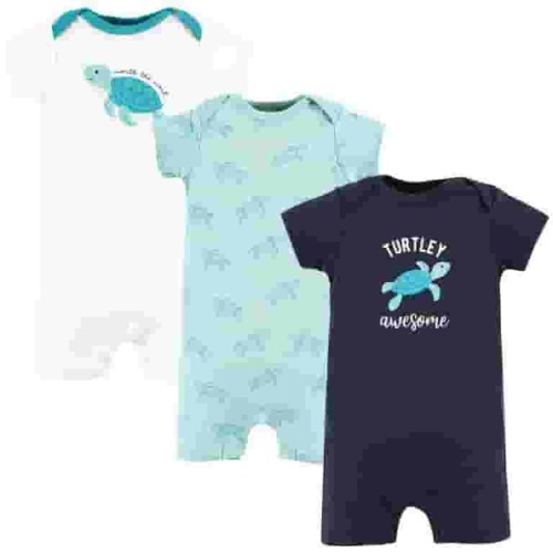 Hudson Baby Infant Boy Cotton Rompers, Sea Turtle, 6-9 Months