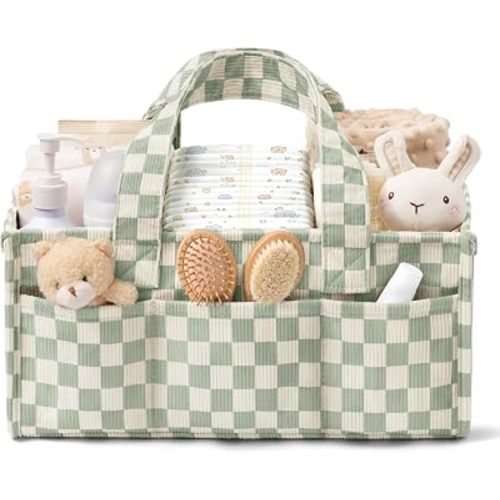 Corduroy Baby Diaper Caddy Organizer with Handles, Nursery Storage Basket