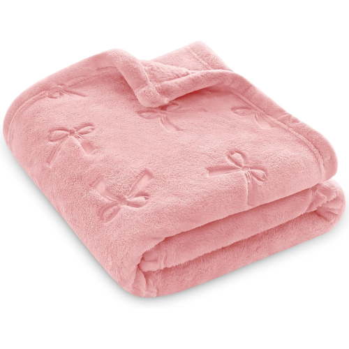 Baby Blanket 3D Fleece Flannel Blanket Bow Design 30x40 Inch Pink Soft Fluffy Fleece Blankets for Toddler Boys Girls Infant Crib Stroller Pet Shower Gift