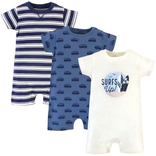 Touched by Nature Baby Boy Organic Cotton Rompers 3pk, Surfs Up, 3-6 Months
