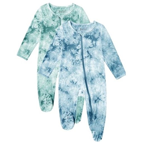 Jimonda Baby Girls Boys Footed Pajamas,Rayon From Bamboo,2 Way Zipper Long Sleeve Soft Sleeper Pjs,Infant Tie-dye Romper